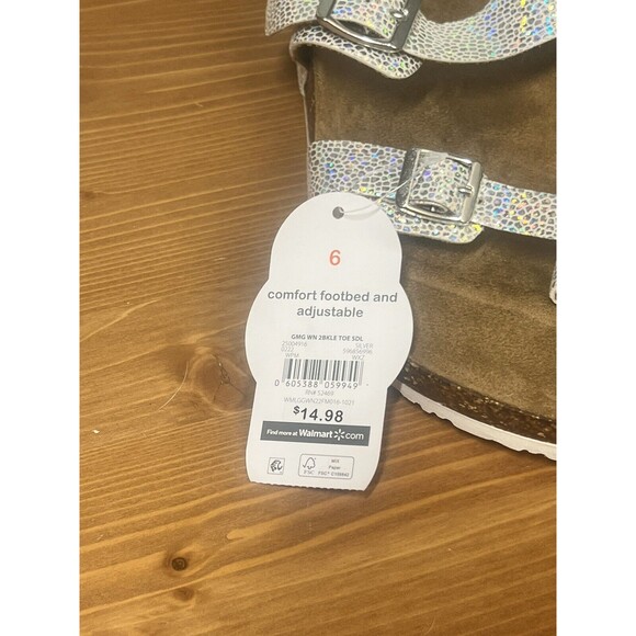 Wonder Nation Girls Silver Iridescent Footbed Thong Sandal 6 - Picture 12 of 12